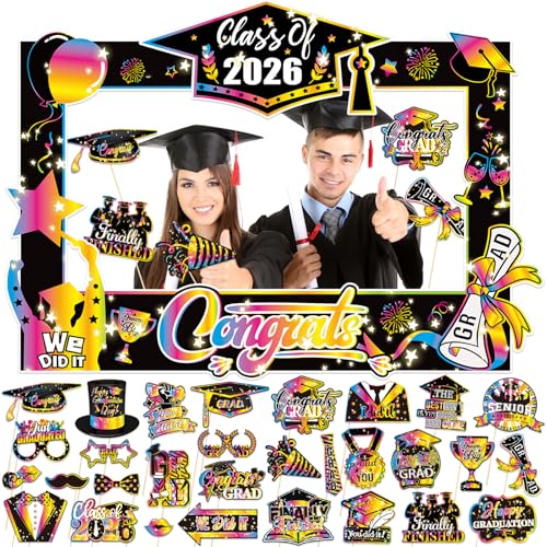 2026 Graduation Photo Booth Props Kit - 31 Colorful Pieces