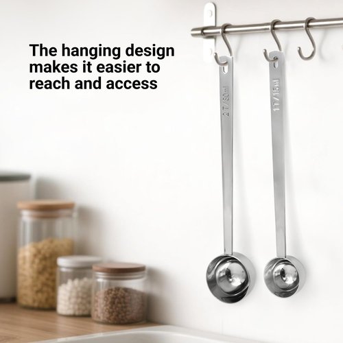 LimeFlex 2PCS Coffee Scoop Set,1 Tbsp (15ml) & 2 Tbsp (30ml) Coffee Measuring Spoons,for measuring ground coffee, protein powder, tea,Silver long-handled measuring spoon,for deep jars,coffee bags.