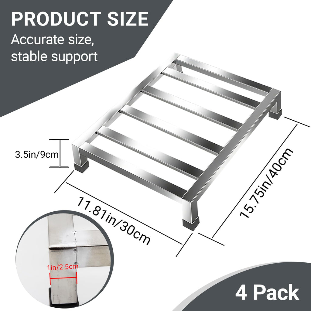 Zepkouel 4 Pack Dunnage Rack,15.7"X11.8"X3.5" Stainless Steel Dunnage Racks,Kitchen Basement Garage Storage Racks,1000 lbs Capacity (4)