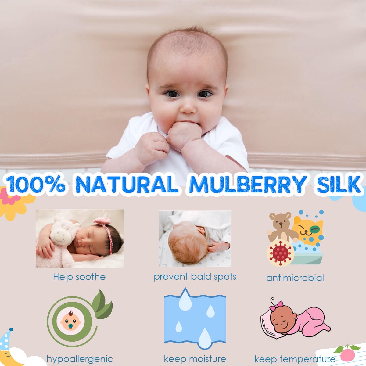 PROMEED 100% Mulberry Silk Bassinet Sleeve for Baby Bald Spots, Preminium 23 Momme Silk Bassinet Half Sheet for Baby Hair Loss (Champagne)