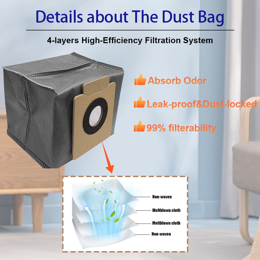 X8 Pro Accessories, Replacement Parts Compatible with Eufy X8 Pro Robot Vacuum Cleaner, 1 Main Brush, 4 Side Brushes, 4 Mop Pad, 4 Dust Bags, 2 HEPA Filter
