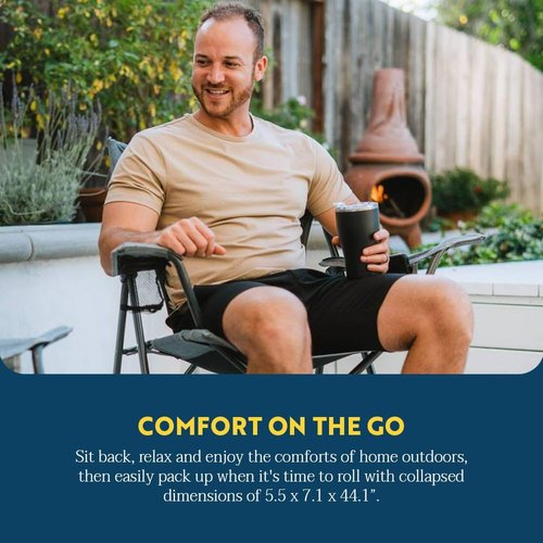 GCI Outdoor Comfort Pro Camping Chair - Collapsible Folding Design with Durable Armrests & Drink Holder - Heathered Royal