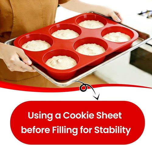 CAKETIME Jumbo Silicone Muffin Pan - 3 Pack Non-Stick 6 Cup 3.5 Inch for Baking Giant Muffins & Cupcakes