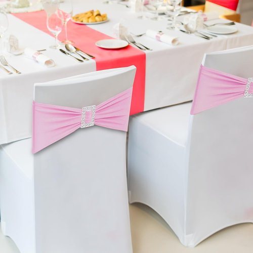 Joccun Spandex Chair Sashes - 30 PCS Stretch Covers with Buckle Slider for Weddings & Events | Pink