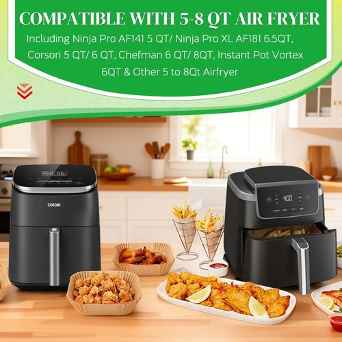 BYKITCHEN 300PCS Disposable Air Fryer Paper Liners - 8in Square Parchment for Ninja & Cosori Air Fryers