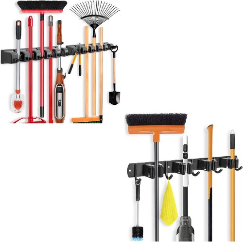 IMILLET Broom Holder - Durable Plastic and Stainless Steel Design | 2-Pack & 1-Pack Options in Black