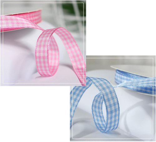 Gingham Ribbon by Spring | Thin Checkered Polyester for Gift Wrapping & Crafts | 10 Yds x 3/8 In | Pink/Purple/Blue/Yellow