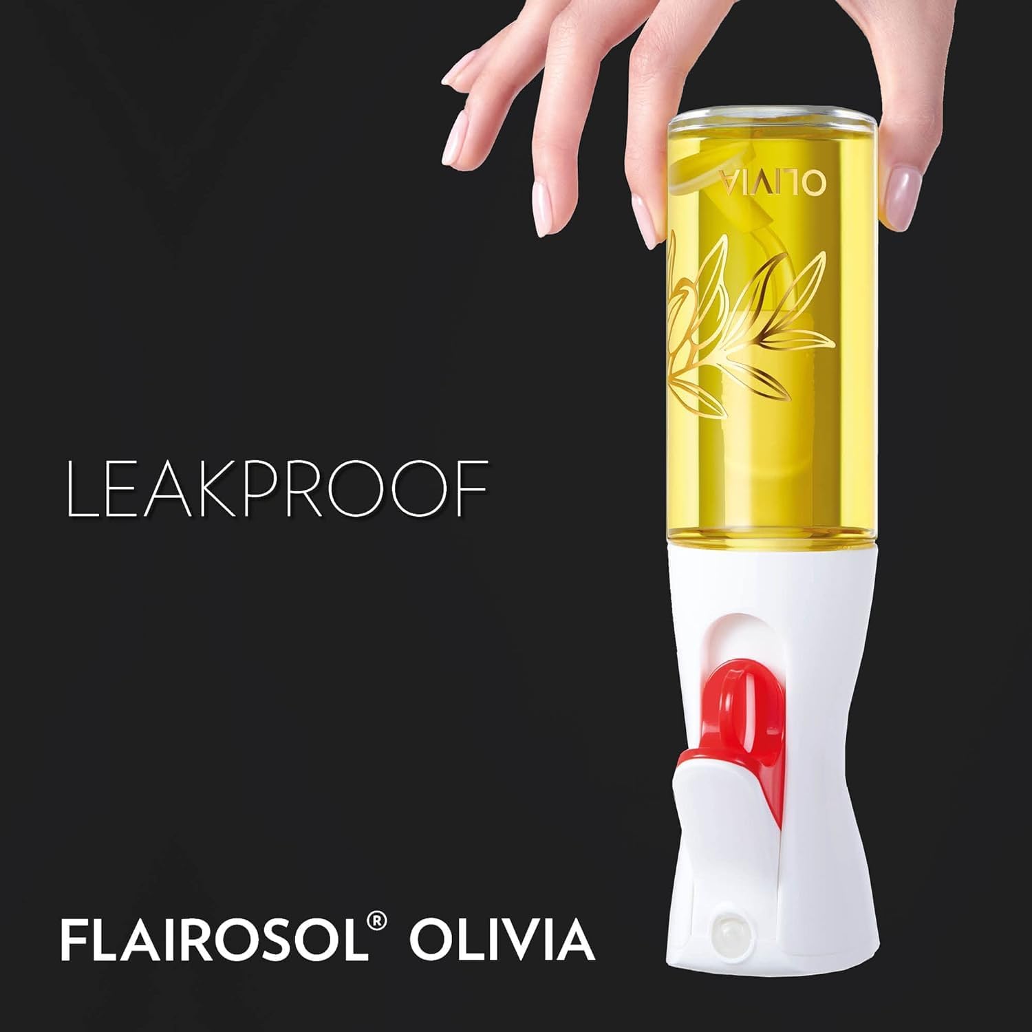 OLIVIA Signature Advanced Oil Sprayer - Continuous Spray for Cooking & BBQs | Glass Bottle in Golden Leaves