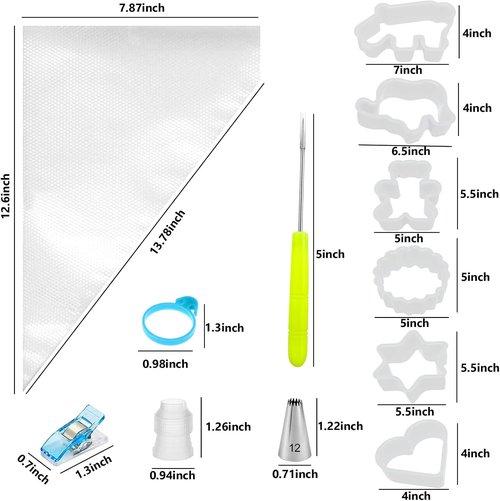 129Pcs Piping Bags Set by [Brand Name] - 100 Disposable 12-Inch Tipless Bags for Cake Decorating | Includes 7 Frosting Tips & 6 Cookie Cutters