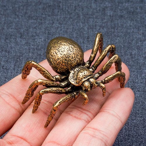 Brass Spider Figurine - Japanese Feng Shui Wealth Sculpture | Lucky Miniature Artware for Home & Office