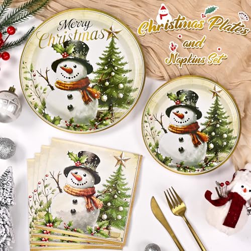 Christmas Disposable Plates and Napkins Party Set - Snowman & Tree Design