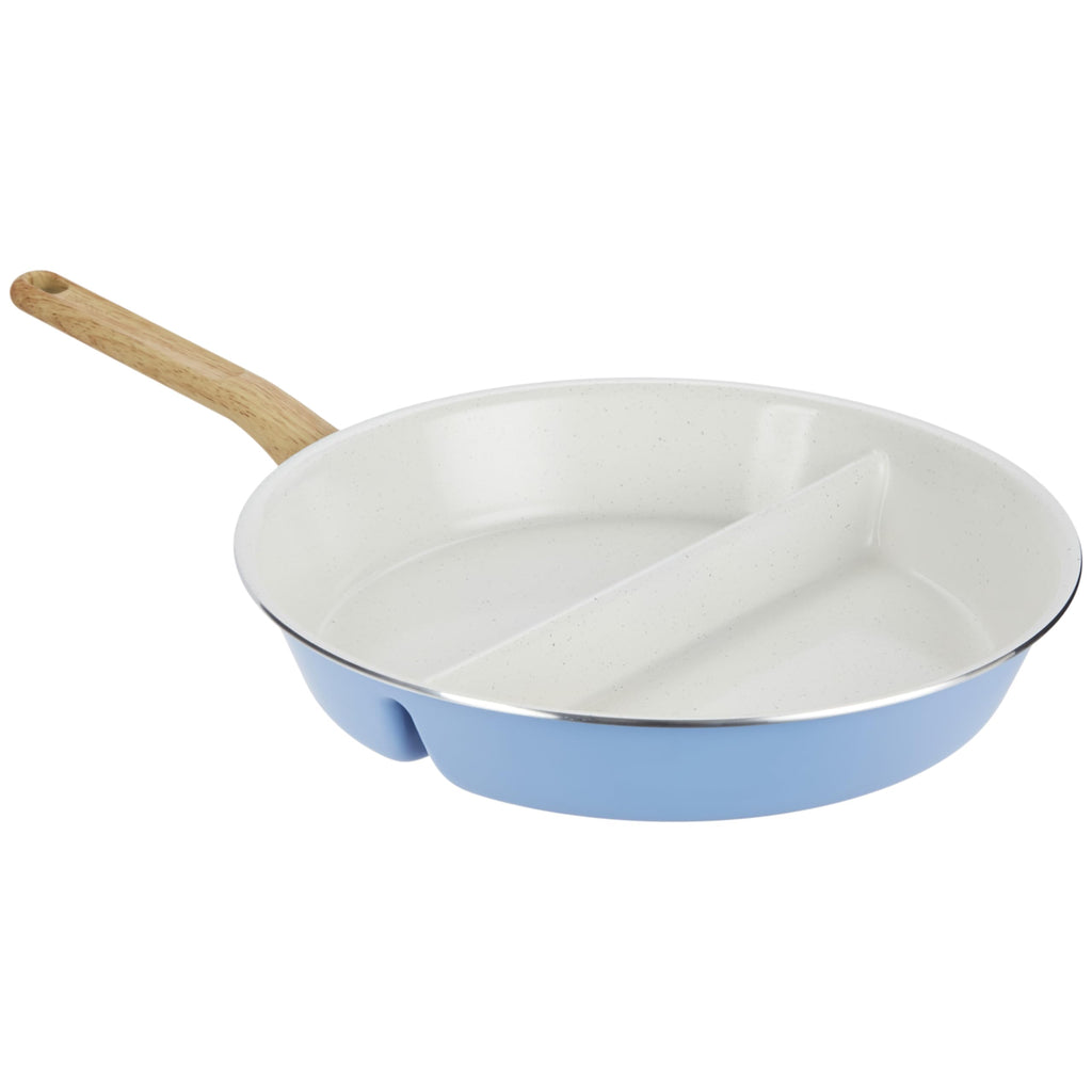 GoodCook Healthy Ceramic Titanium-Infused 12" Divided Skillet, Light Blue – Ceramic Cookware, Nonstick Cooking Pan, Divided Frying Pan Skillet for Eggs, Meats, Vegetables, Sauces, Warming Tortillas