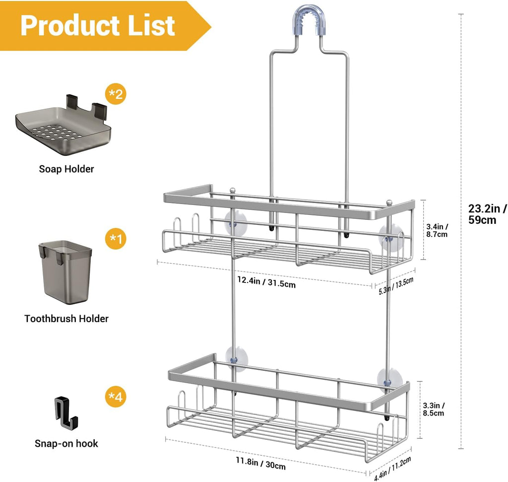 AKTECKE Shower Caddy - Rustproof Hanging Bathroom Organizer for Shampoo & Soap | No-Drill Design