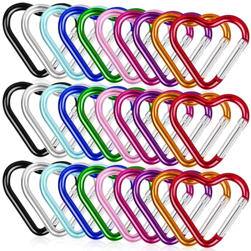 30pcs Heart Carabiner Clip, Alloy Heart Shape Hanging Keychain Clip, Cute Aluminum Carabiner Clip for Hiking Backpack, Car Charms, Purse Bling