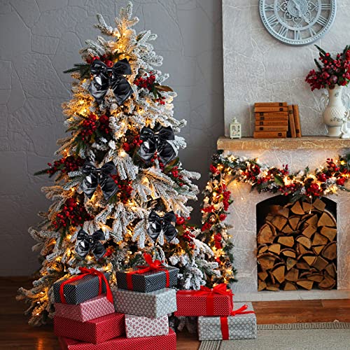 12 Inch Christmas Metallic Foil Fabric Bows for Wreath Garland & Tree - Black