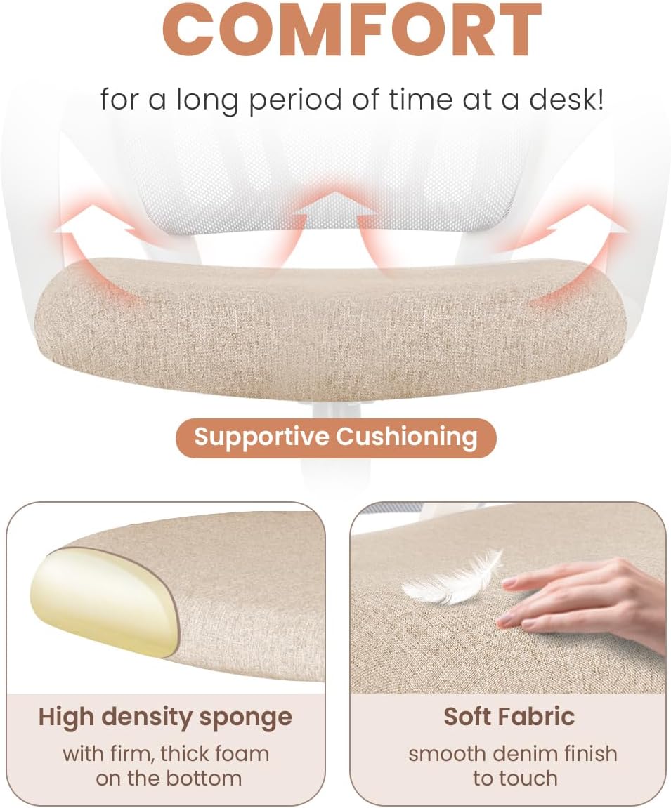 NEO CHAIR Ergonomic Office Desk Chair - Comfy Mesh Cushion, Adjustable Height, Mid Back Support | Beige