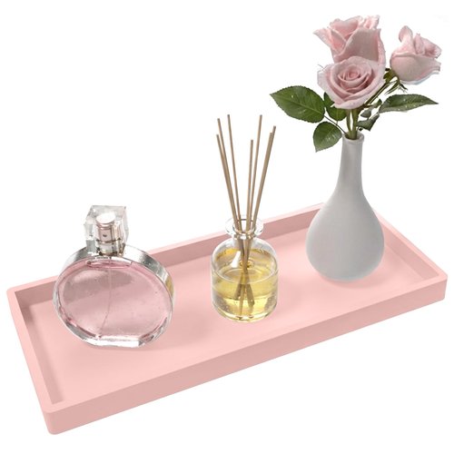 Bathroom Vanity Tray, Silicone 11.8 x 5 Inch Bathroom Counter Tray Decor, Extra-Large Bathroom Trays Holders and Organizers for Toilet Top, Dresser, Waterproof Decorative Tray, Pink