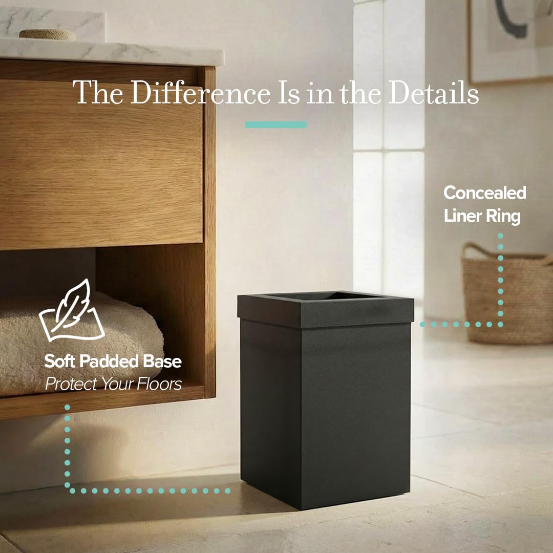Gatco Small Bathroom Trash Can With Lid, Square 3 Gallon Stainless Steel Wastebasket, Under Sink, Matte Black, For Bathroom, Bedroom, Office (1915)
