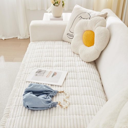 Awjcsv Couch Cover for Dogs Washable, Fuzzy Pet Couch Covers for 3 Cushion Sofa Pet Friendly, Non Slip Sofa Cover (White, 23.6" x 47"/60 x 120cm)