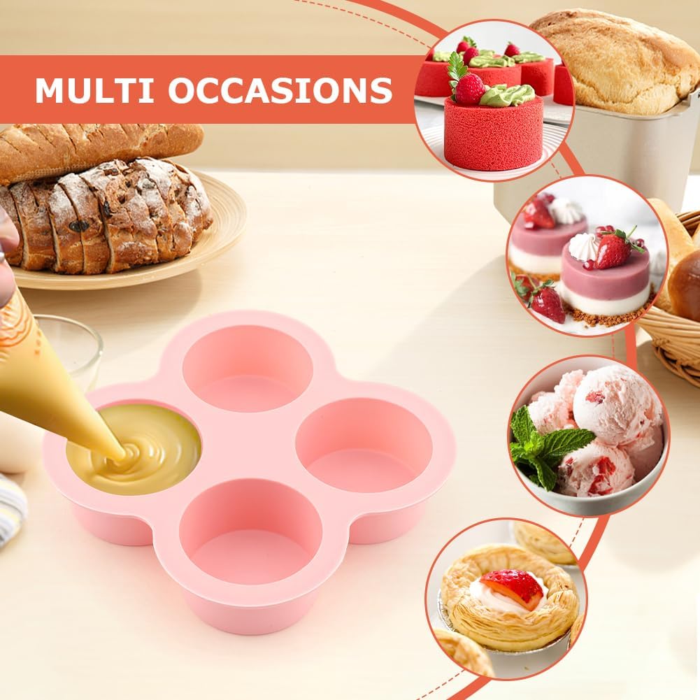 Skiennix Reusable Silicone Air Fryer Egg Mold - Non-Stick 4 Cavity Baking Pan Set | Includes Oil Brush, Pink & Blue