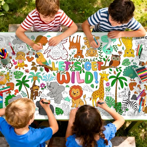Gatherfun Wild Safari Jungle Coloring Tablecloth 31.5x72