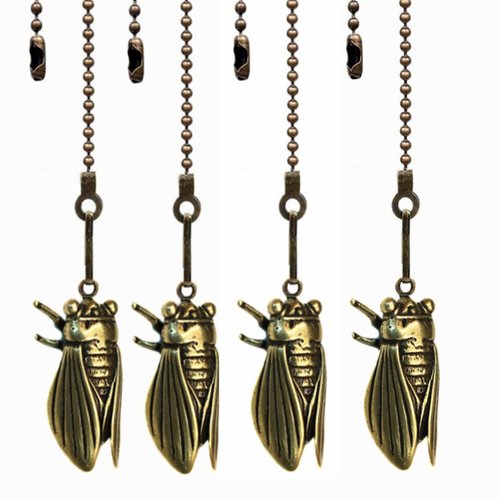 GDQLCNXB Ceiling Fan Pull Chain Set, 12 Inches Vintage Solid Cicadas Charm Pendant Pull Chain Extender with Connector, 4Pcs