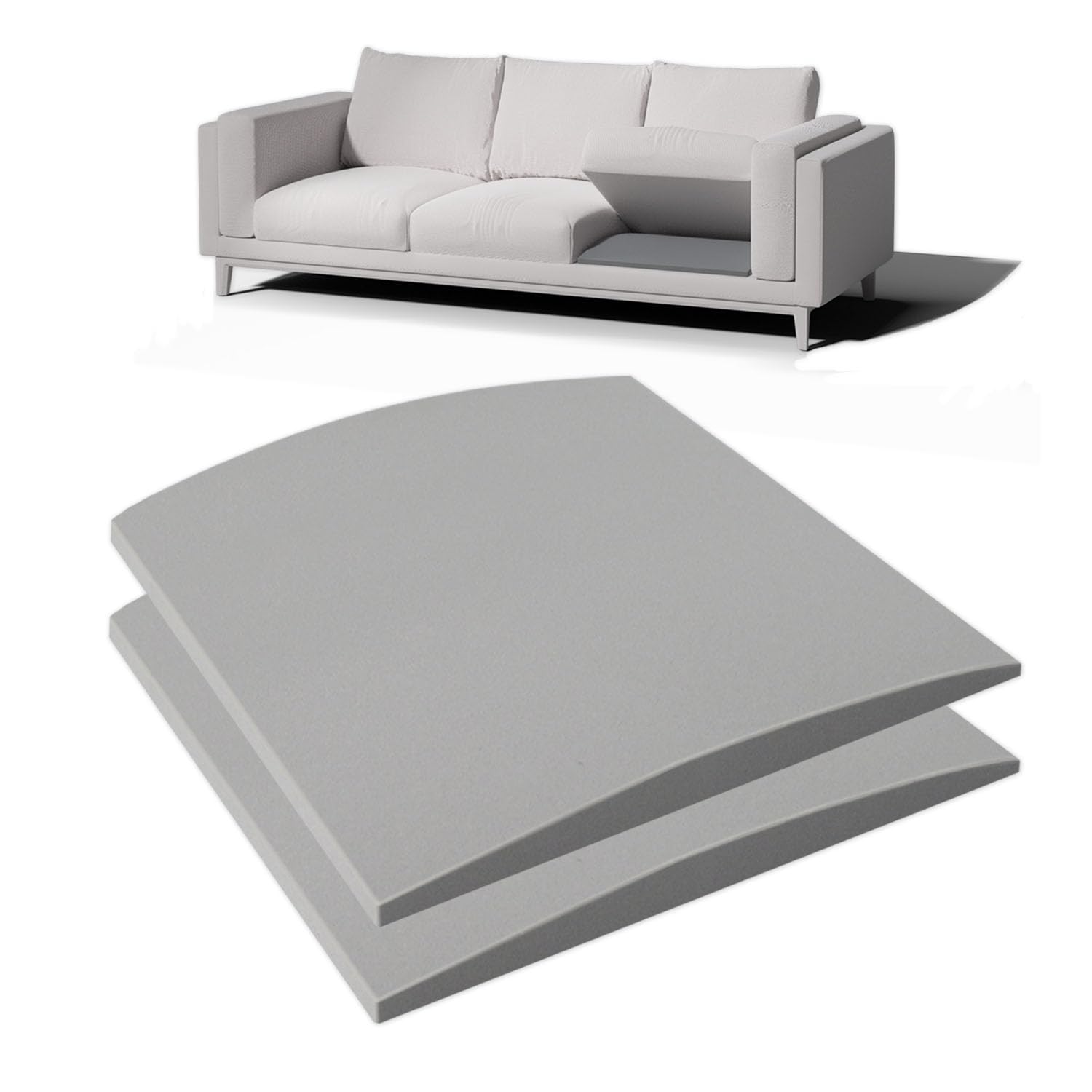 Spongiduits Couch Cushion Support for Sagging Seat, 20"x20"x2" 40D High Density Curved Foam Sofa Cushion Support, Under-Cushion Sag Repair,Grey Set of 2