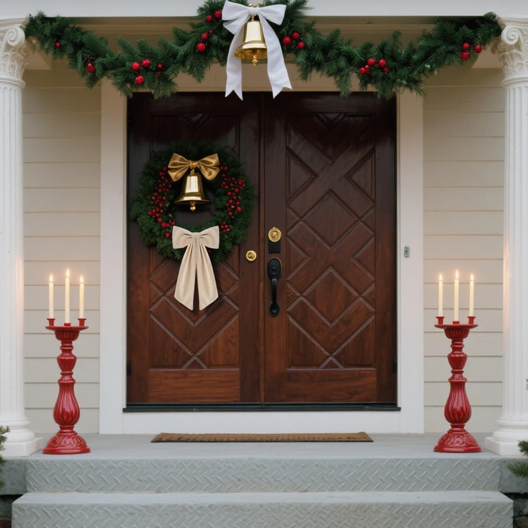 Skiennix 2-Pack Wreath Sash - Boxwood Garland Decor with Burlap Ribbon for Indoor/Outdoor Use