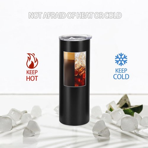 YOUKE OLA 12 Pack Stainless Steel Skinny Tumblers Bulk Straight Double Wall Insulated Tumbler with Lid and Straw for, DIY, Black, 20oz