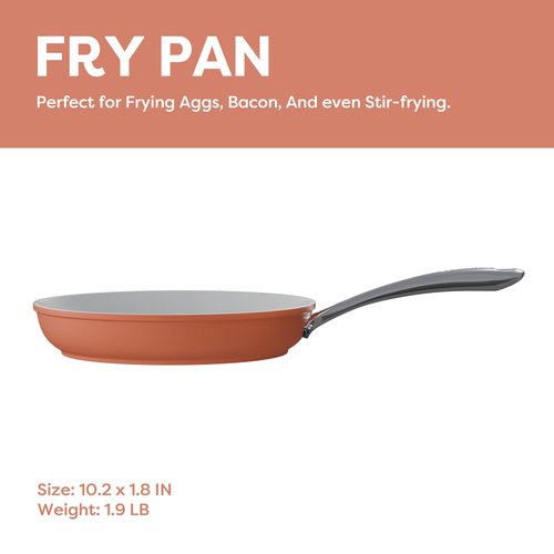 CIARRA Nonstick Ceramic Frying Pan, Non Toxic, PTFE & PFOA Free, Oven Safe & Compatible with All Stovetops, 10.2 Inches, Orange