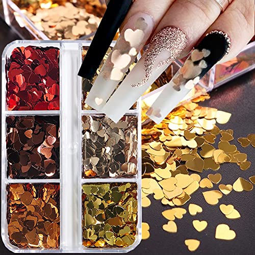 Valentine's Day Nail Art Glitters 6 Grids Holographic Heart Sequins