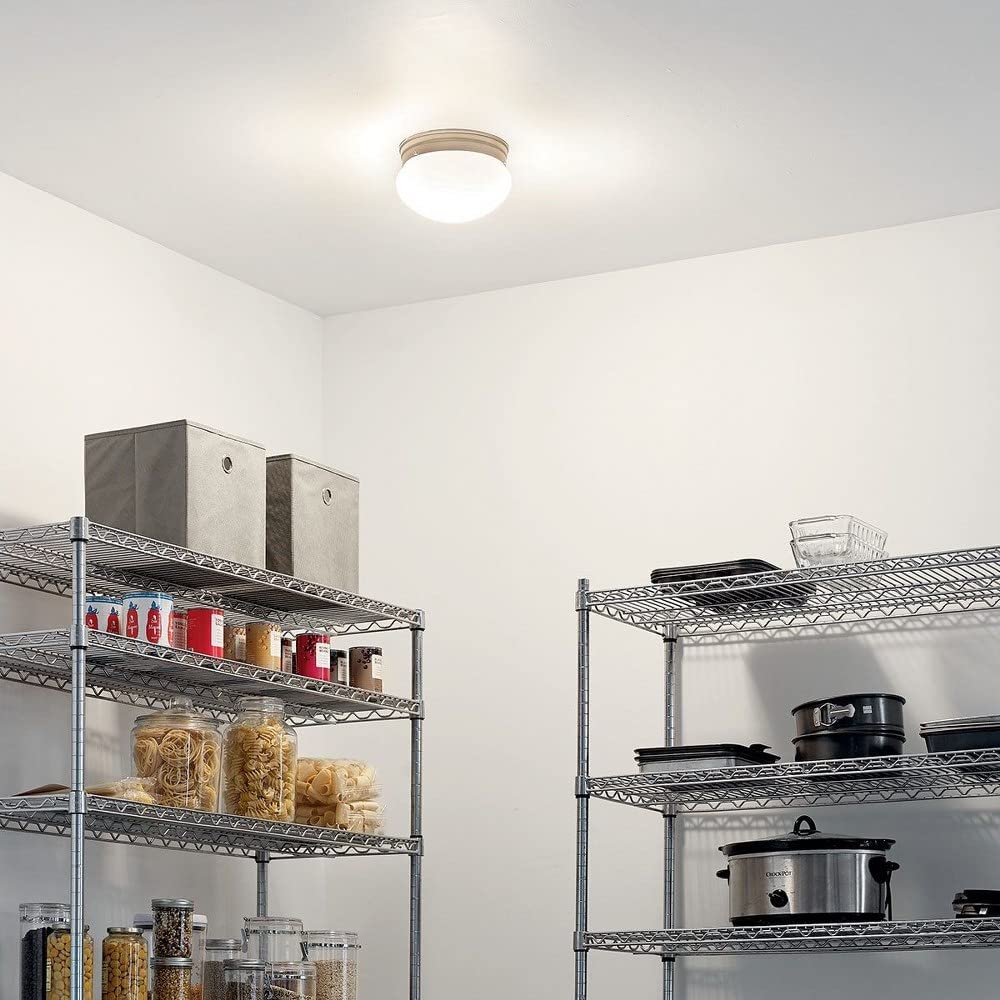 Kichler Ceiling Space 9" 2 Light Flush Mount with White Globe in Brushed Nickel