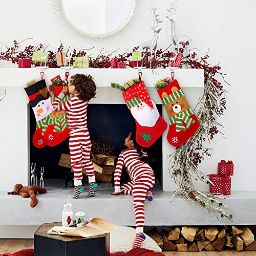 Large 15 Inch Christmas Stockings Set with Santa Snowman Reindeer Bear - Holiday Decor & Gift Pouch, 4 Patterns