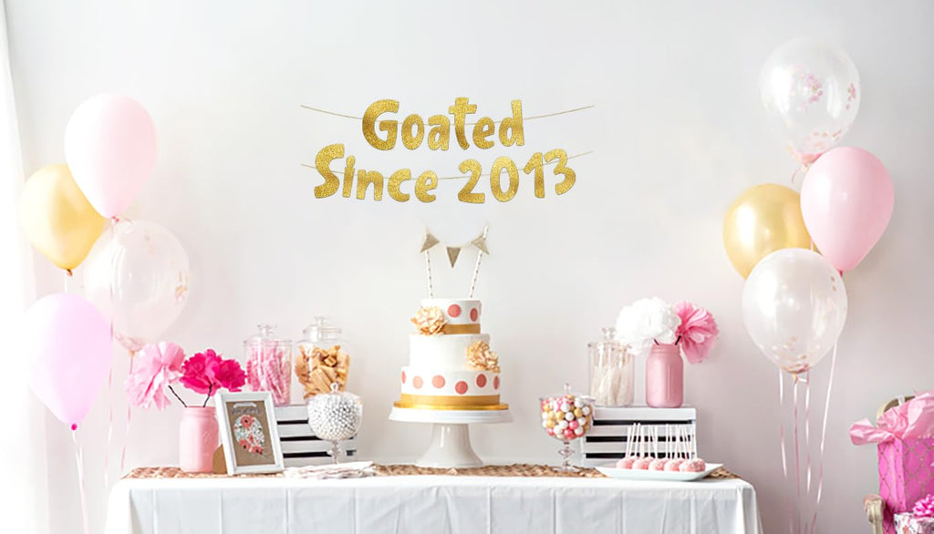 Pre-Strung Goated Since 2013 Gold Glitter Banner - 13th Birthday and Anniversary Decorations for Teen Boys and Girls - Party Supplies and Gifts