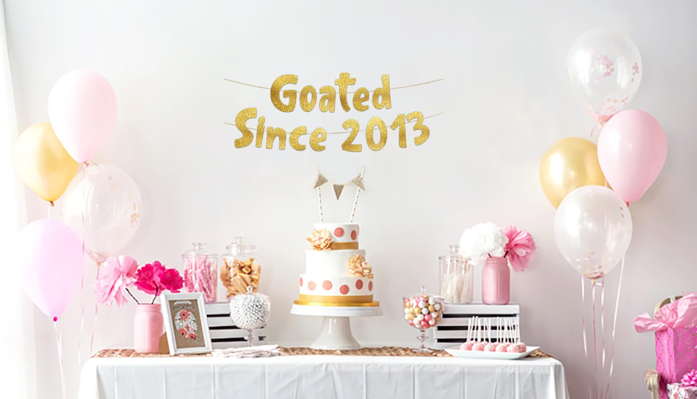 Pre-Strung Goated Since 2013 Gold Glitter Banner - 13th Birthday and Anniversary Decorations for Teen Boys and Girls - Party Supplies and Gifts