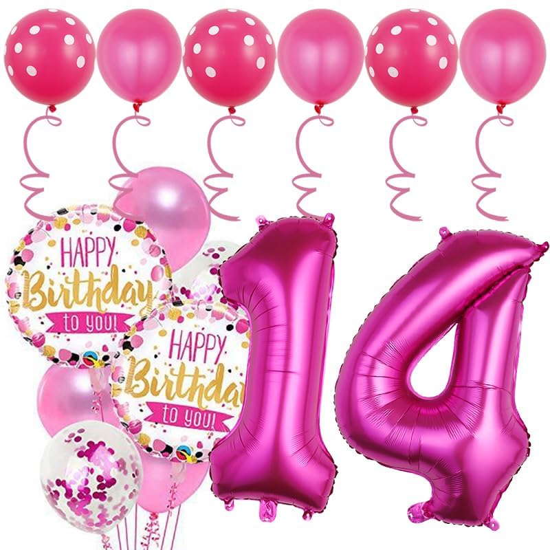 14th Birthday Decorations Rose Red Number 14 Balloon Set