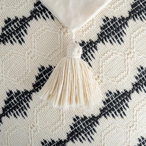 Fancy Homi Black Textured Throw Pillow Covers 18x18 - Set of 2 Boho Tassels