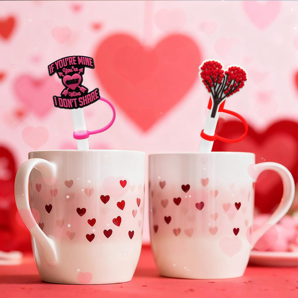 6PCS Valentine Day Straw Cover Cap for Stanley Cup, Silicone Straws Topper for Stanley 30&40 Oz Tumbler with Handle, 10mm/0.4in Drinking Straws Tip Covers for Valentine Gifts