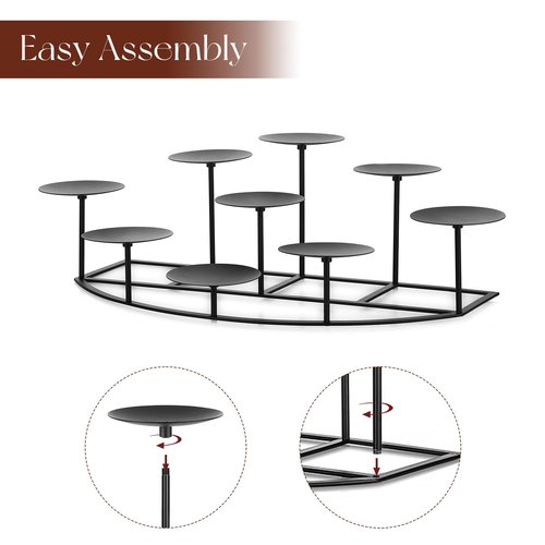 Candeldo Candelabra Fireplace Candle Holder: Black Metal Pillar Candle Holders for Inside Fireplace Mantle Decor Floor Candelabras Table Centerpiece Large