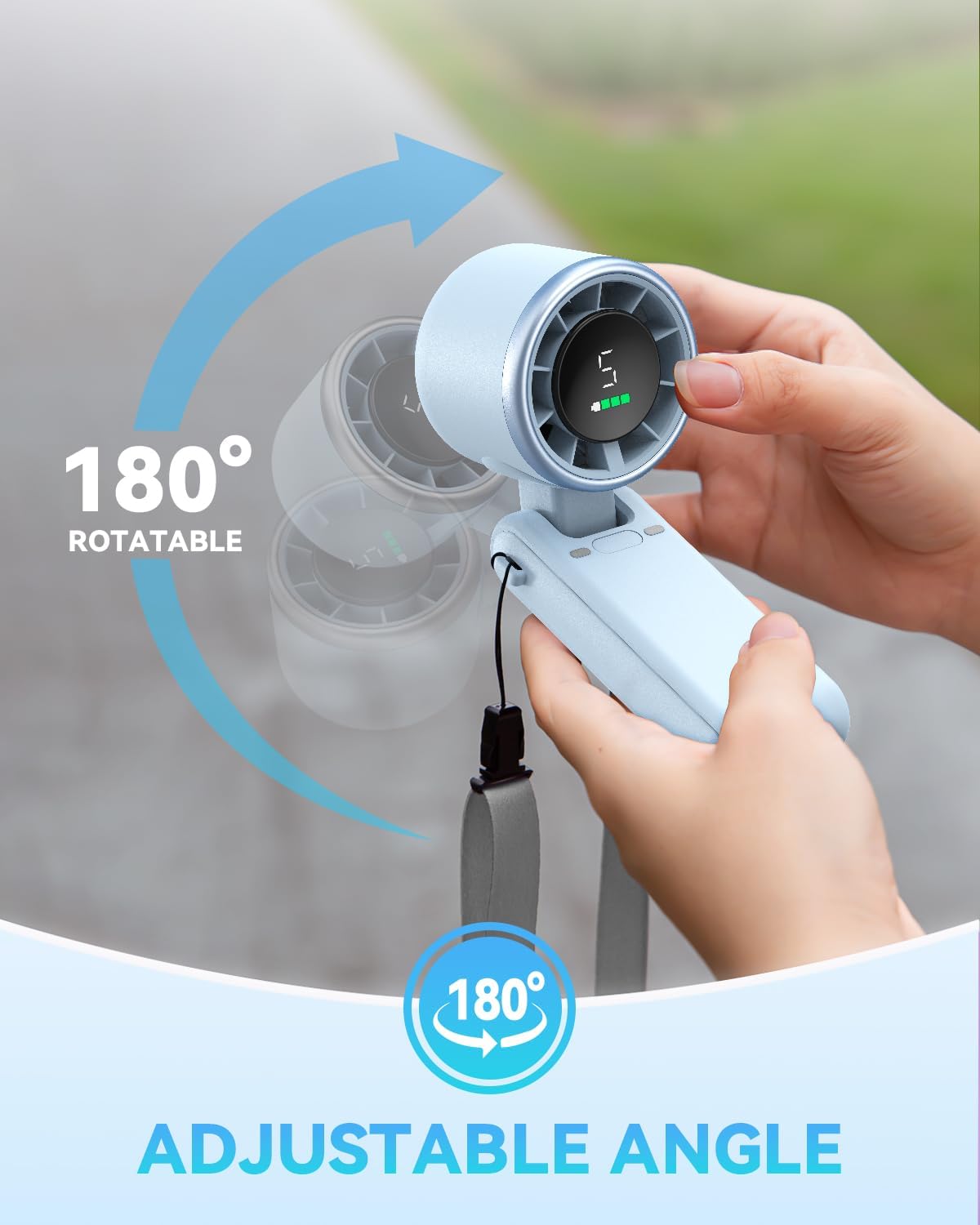 PlayHot Portable Handheld Turbo Fan - 5-Speed Rechargeable Personal Fan | 5000mAh Battery, 12-Hour Use, Lightweight 0.6lb, 3-in-1 Hand/Neck/Desk Fan (Blue)