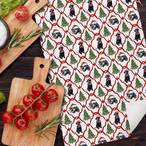 Mj Preppy Christmas Dog Kitchen Towels - Black Lab Holiday Dish Hand Towels Set of 2