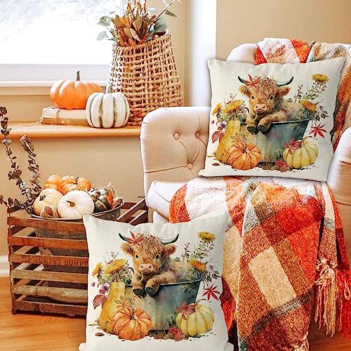 GAGEC Fall Pillow Cover 18x18 Inch - Autumn Flowers & Pumpkins