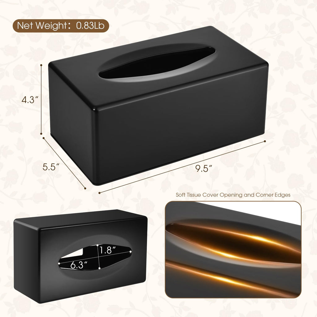Y-in Hand Tissue Box Cover, Rectangular Facial Tissue Holder with Bottom, Decorative Storage Organizer Box for Bathroom Vanity, Countertops, Dressers, Night Stand, Parlors and Offices - Black