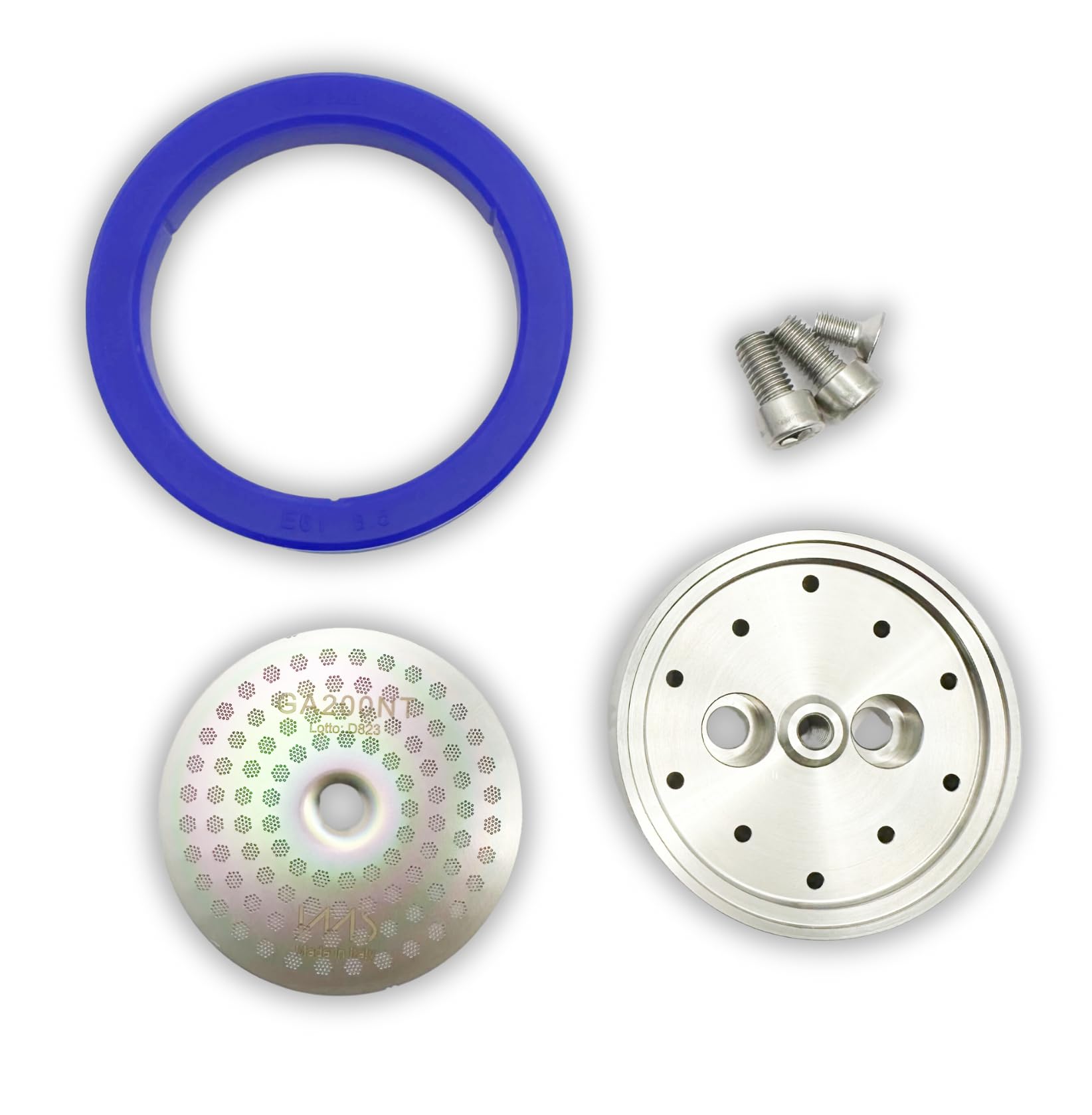 Tune Up kit Made for Gaggia Classic. Upgraded Stainless Steel Shower Holder. IMS Precision Nanotech Shower Screen GA200NT, Cafelat Silicone Gasket and All Screws (Custom Tune Up Kit)