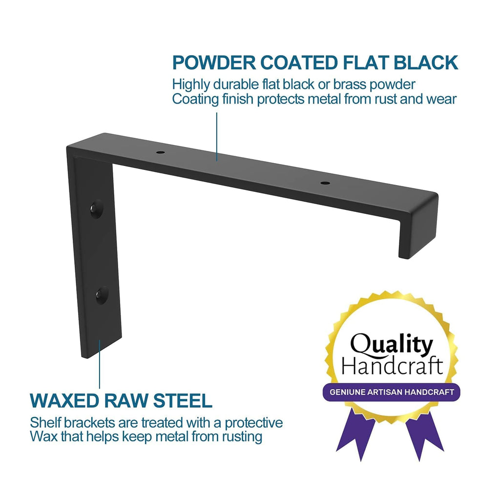 Shelf Bracket, Heavy Duty Floating Shelf Brackets 10-Inch Long, 8-Pack Brackets for Shelves, Black Coated J Shape Metal Wall Shelf Support Brackets with 1/5-Inch Thick and 160 lb. Load Capacity