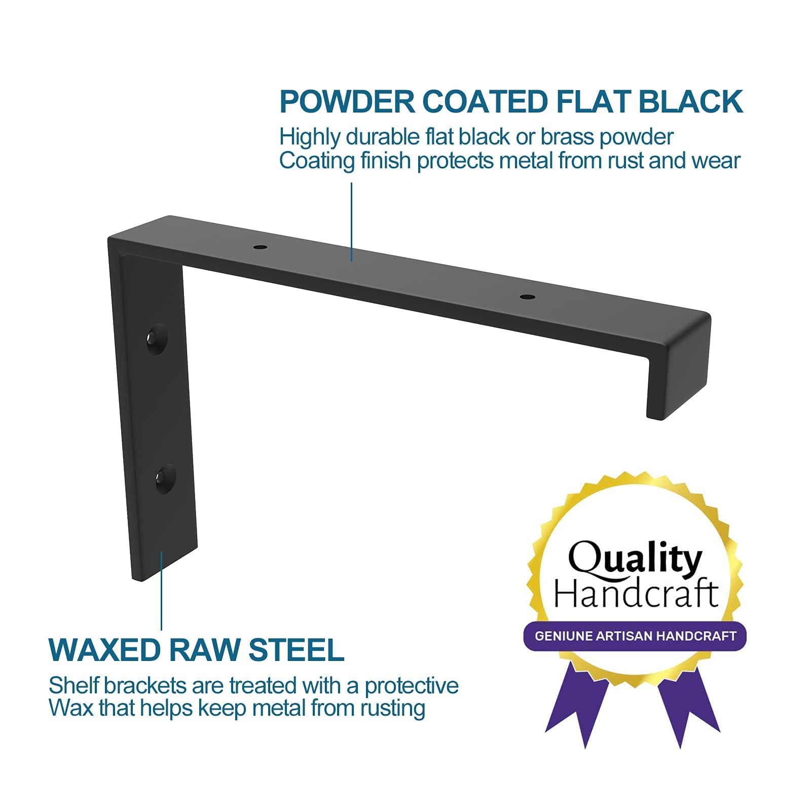 Shelf Bracket, Heavy Duty Floating Shelf Brackets 10-Inch Long, 8-Pack Brackets for Shelves, Black Coated J Shape Metal Wall Shelf Support Brackets with 1/5-Inch Thick and 160 lb. Load Capacity