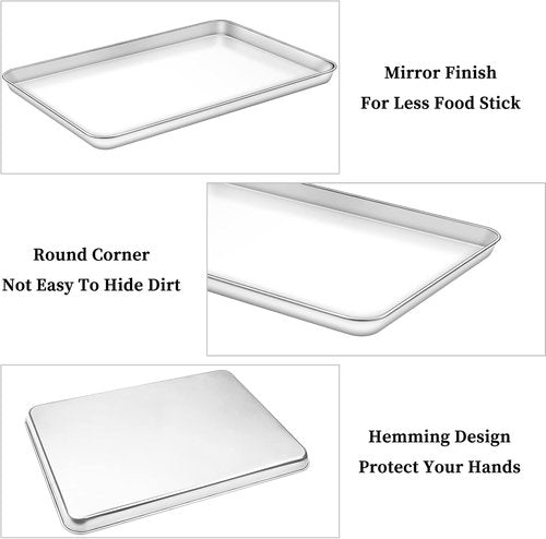Deedro Baking Sheet Set - Stainless Steel Cookie Half Sheets with Cooling Racks | 2 Sheets + 2 Racks, 17.32 x 12.28 Inches