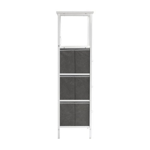 Flash Furniture Sodano 3-Drawer Nightstand with Charging Station, 2 USB Ports, 1 Outlet, Fabric Drawers, Wood Handles, Metal Frame, Gray/White
