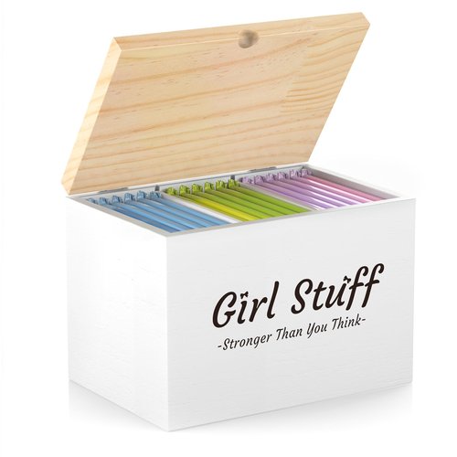 Luxspire Tampon Holder for Bathroom - Discreet Feminine Product Organizer with Lid & Wood Pad, Shark Week Tampon Storage Box, Stylish Girl Stuff Organizer for Bathroom, White