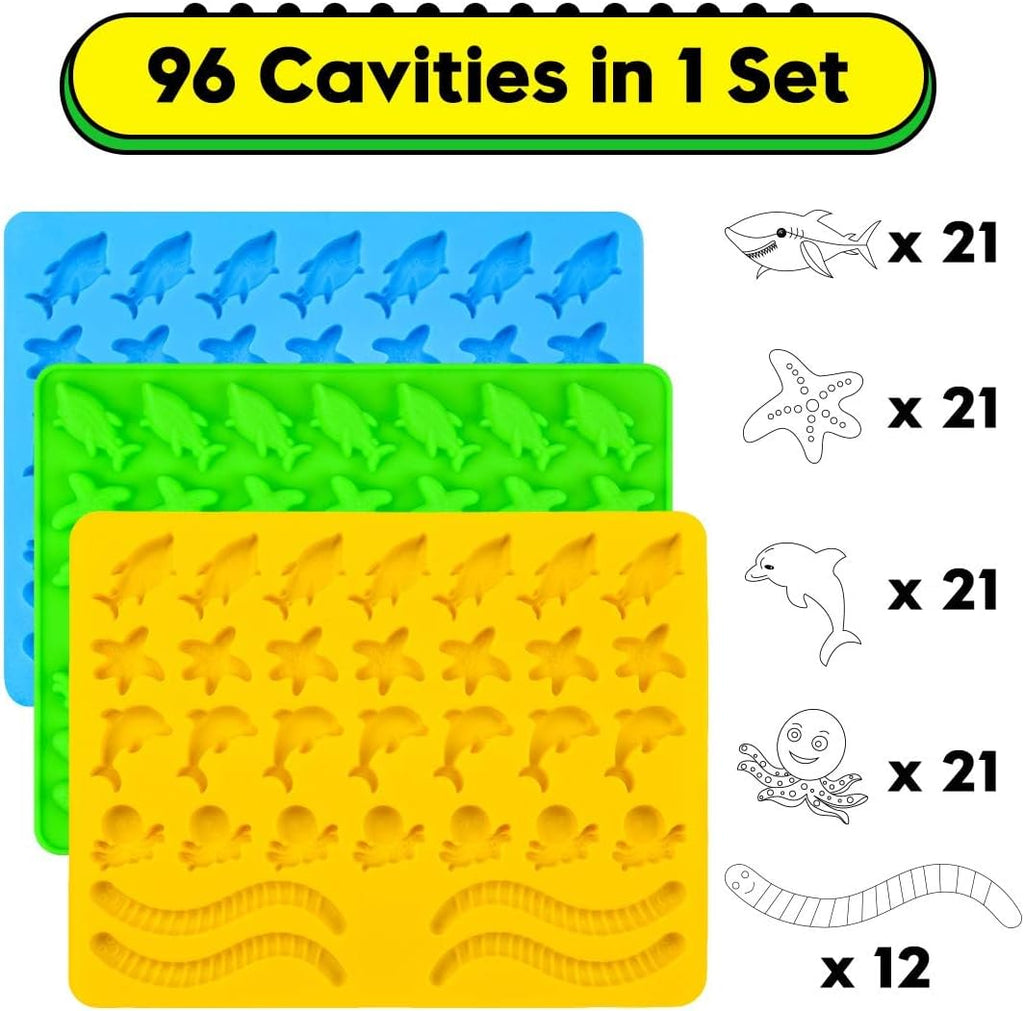 Silicone Gummy Molds by [Brand Name] - Fun Ocean Shapes Including Worms, Starfish, Dolphins & More | Pack of 3